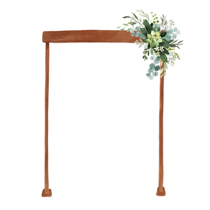 Stacy K Floral | A La Carte | Greenery arch illustration. Showing a wooden arch.