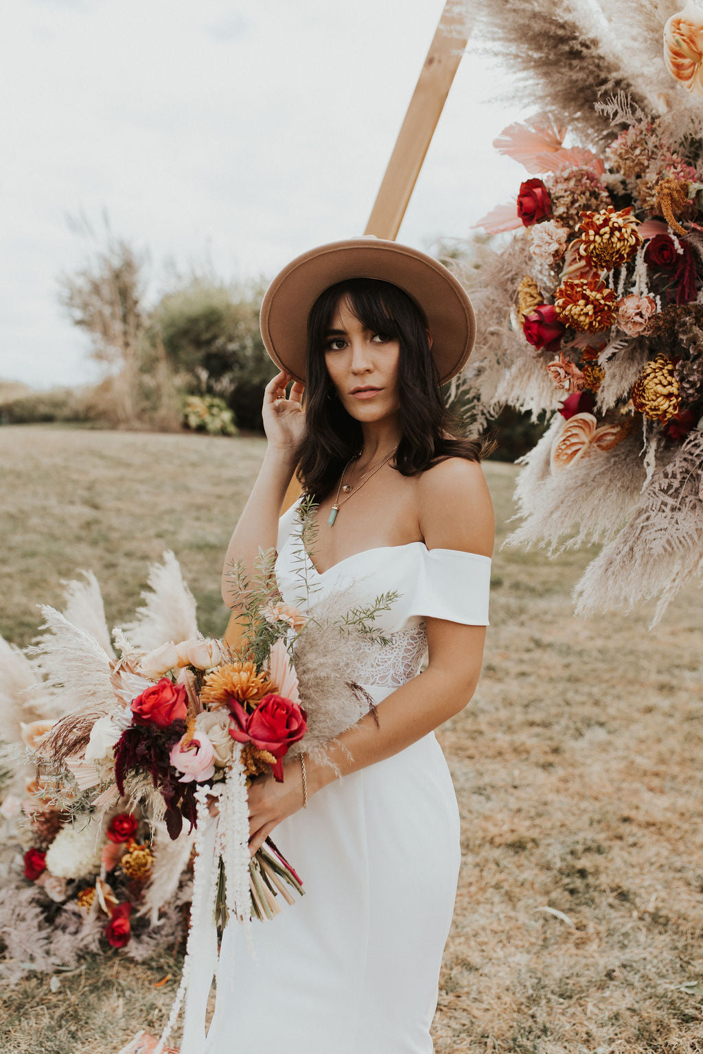 Bridal bouquet fall colors in a boho style 