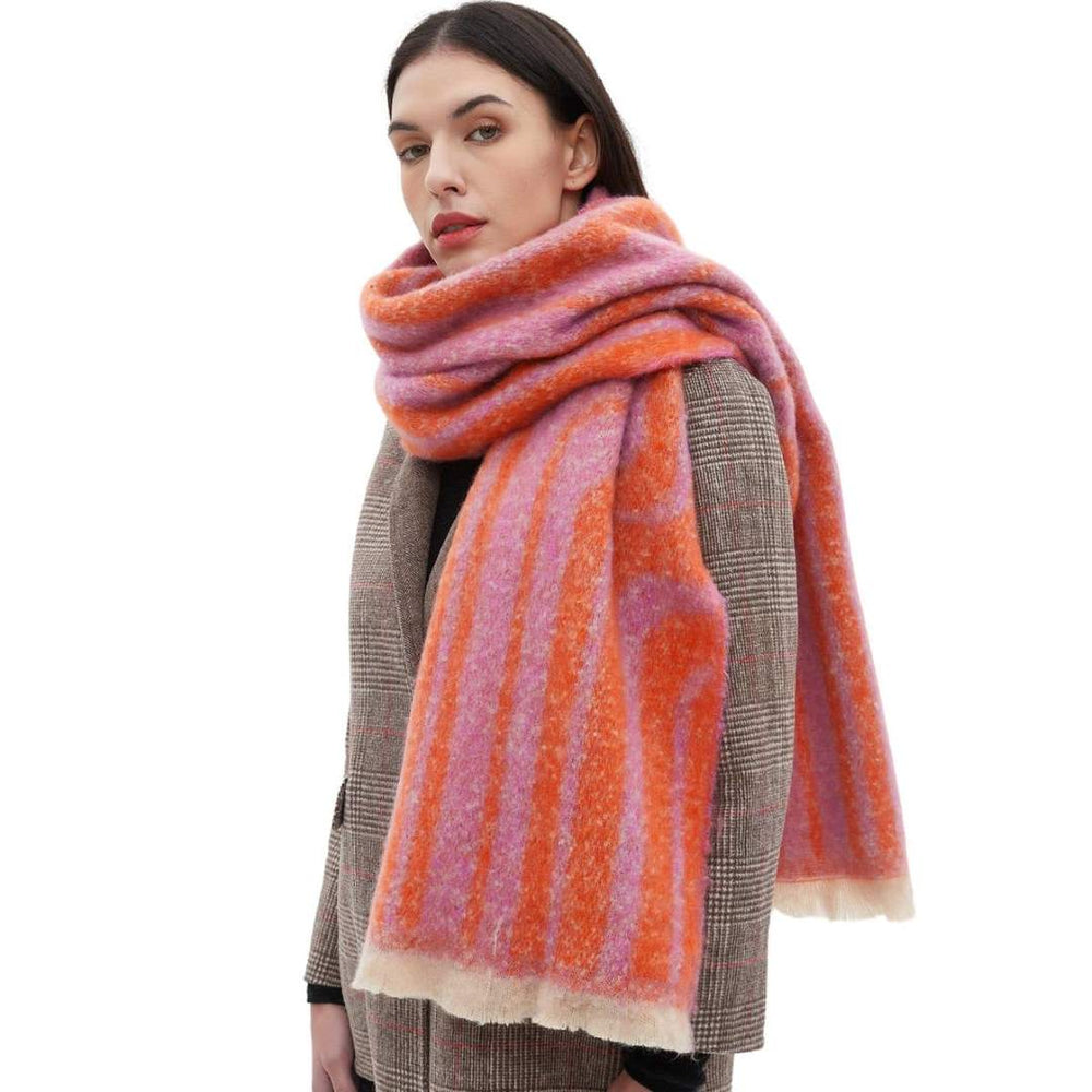 Accity | Geometric Jacquard Scarf in orange and pink