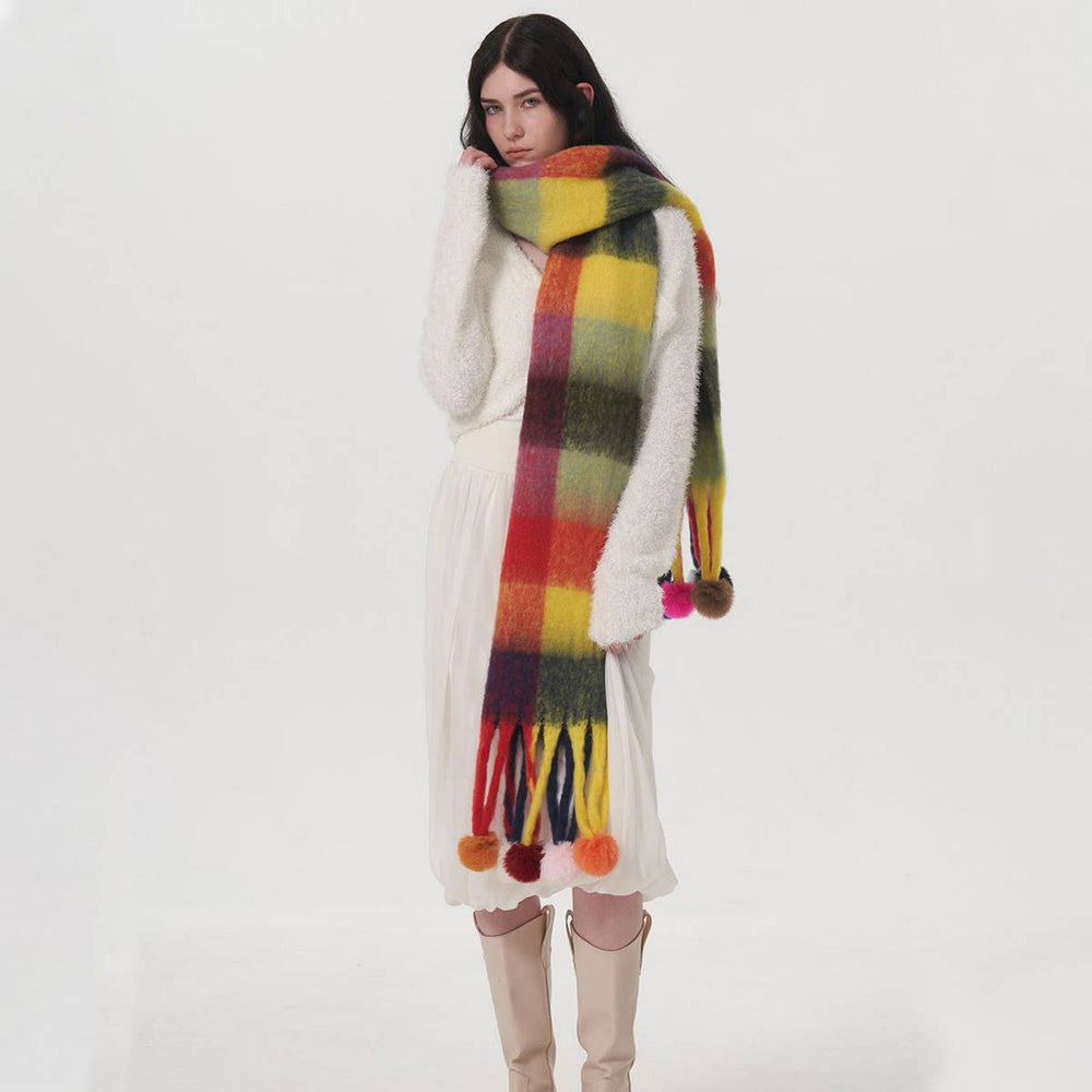 Accity | STRIPED PLAID WARM FRINGED SCARF: MULTICOLOR