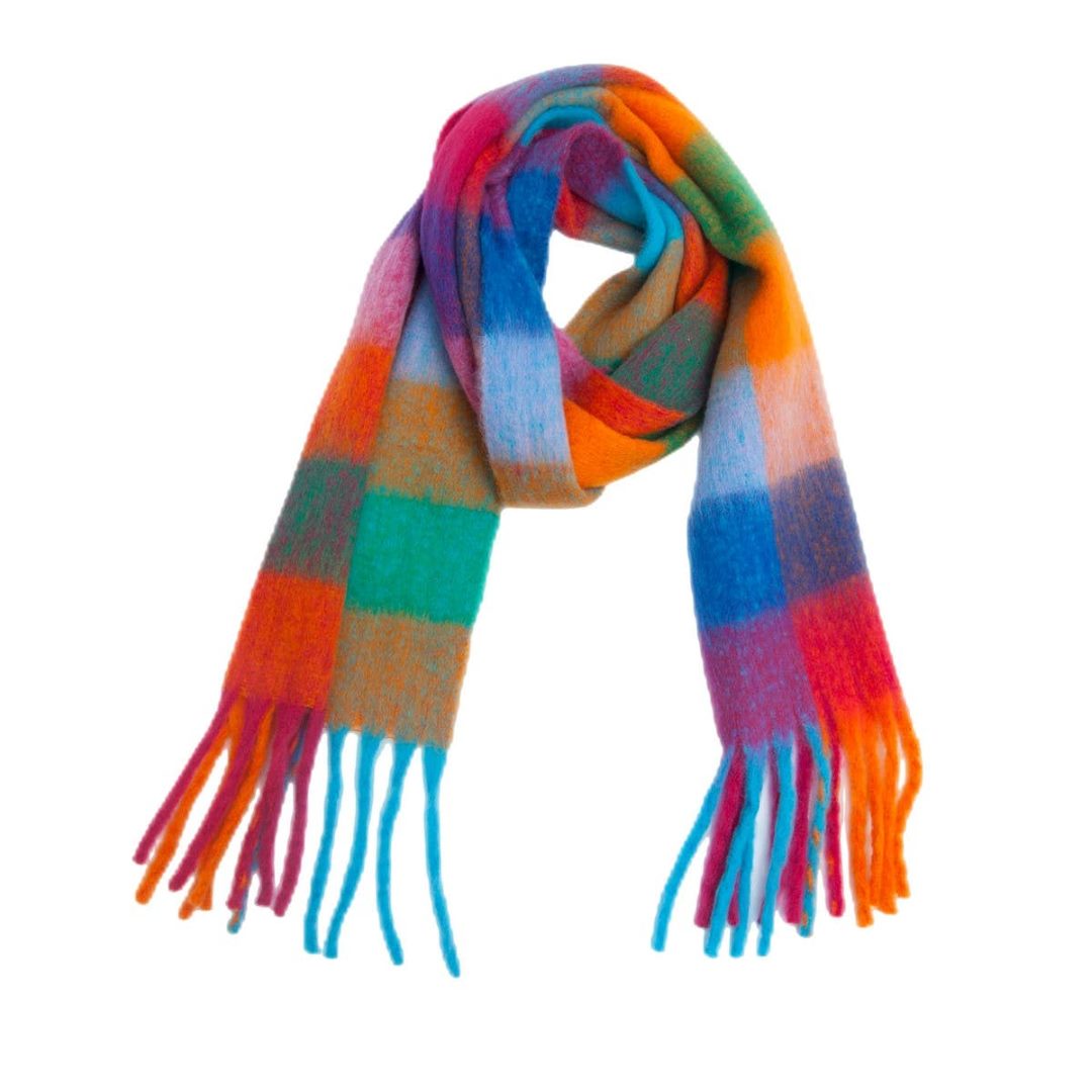 Accity | Plaid Scarf | Multicolor winter scarf with bright colors.