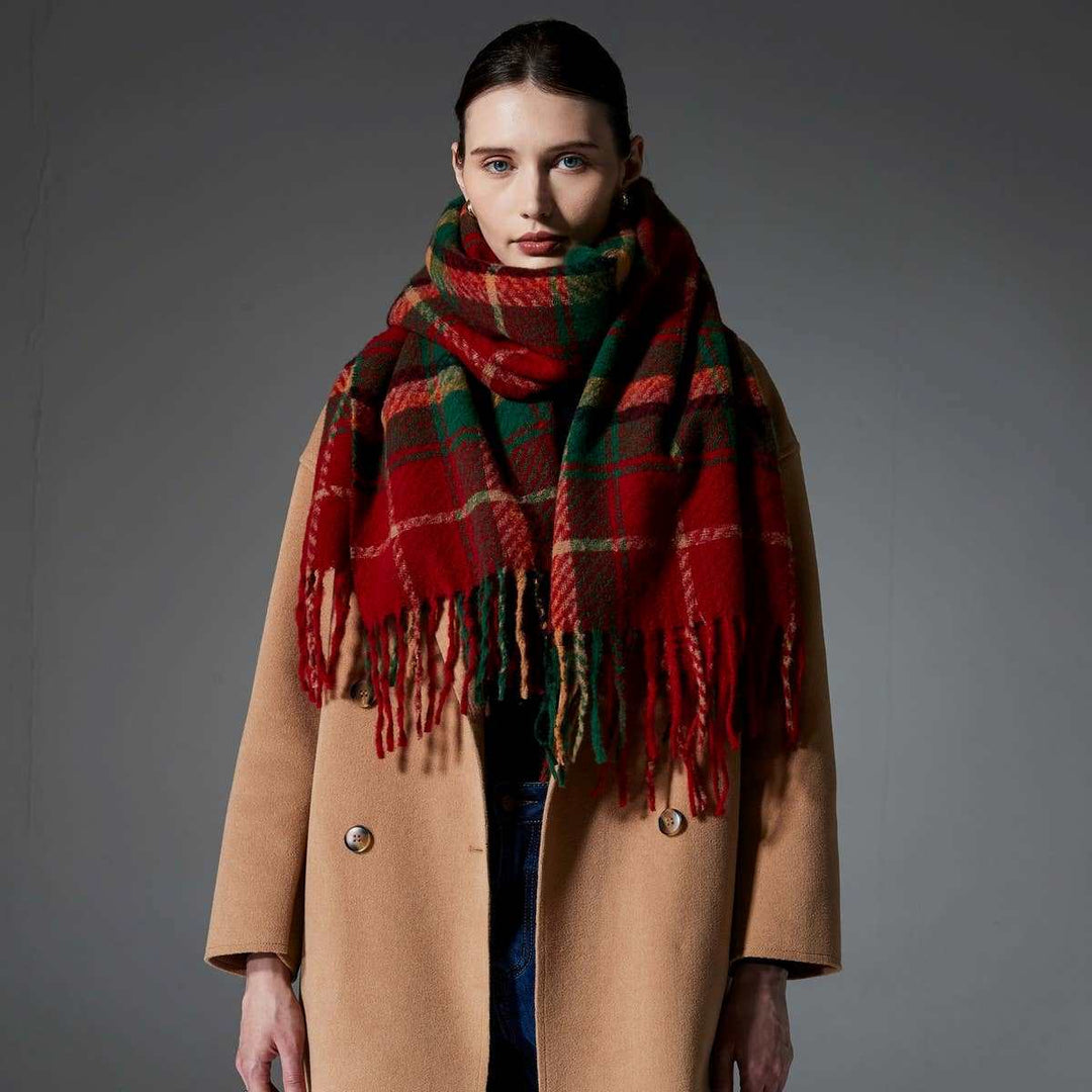 Accity | CHRISTMAS STYLE RED AND GREEN PLAID TASSEL SCARF