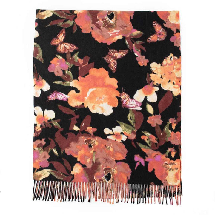 Accity | Retro Tassel Scarf | Floral pattern with butterflies.