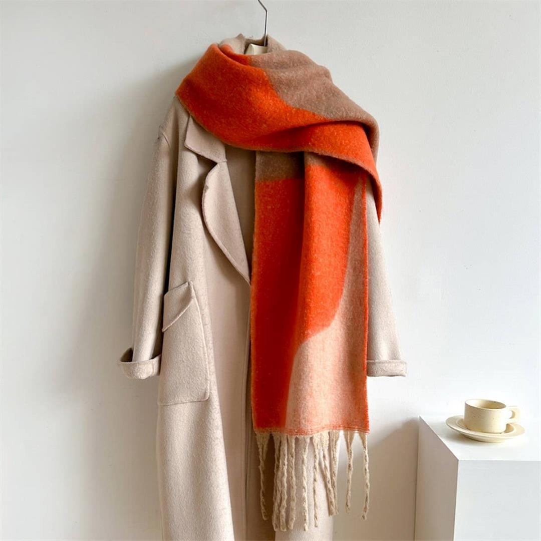 Accity | Colorblock Scarf | Orange with brown accents.