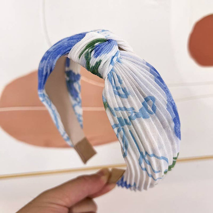 Adorro | Pleated Watercolor Floral Headband | Blue.
