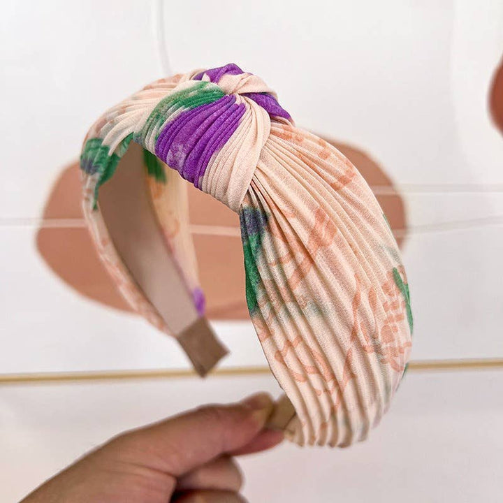 Adorro | Pleated Watercolor Floral Headband | Peach.
