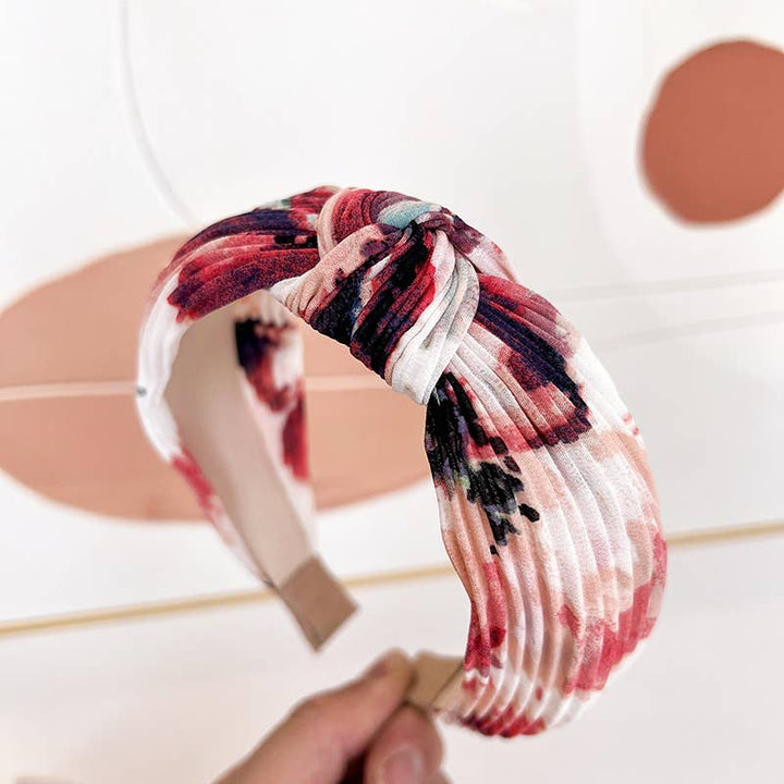 Adorro | Pleated Watercolor Floral Headband. Pink.