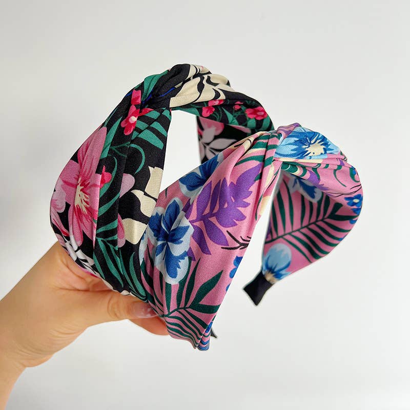 Adorro | Tropical Floral Twist Headband | Multicolor.
