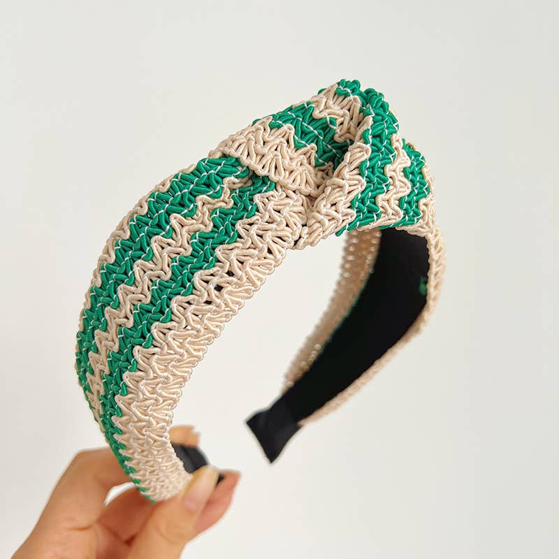 Adorro | Woven Twist Straw Headband | Green.