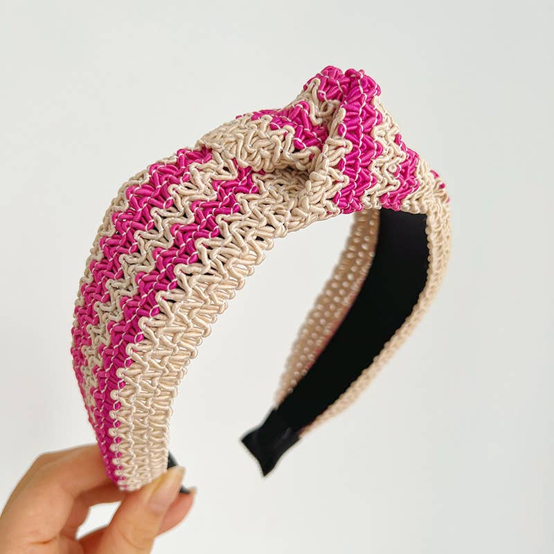 Adorro | Woven Twist Straw Headband | Pink.