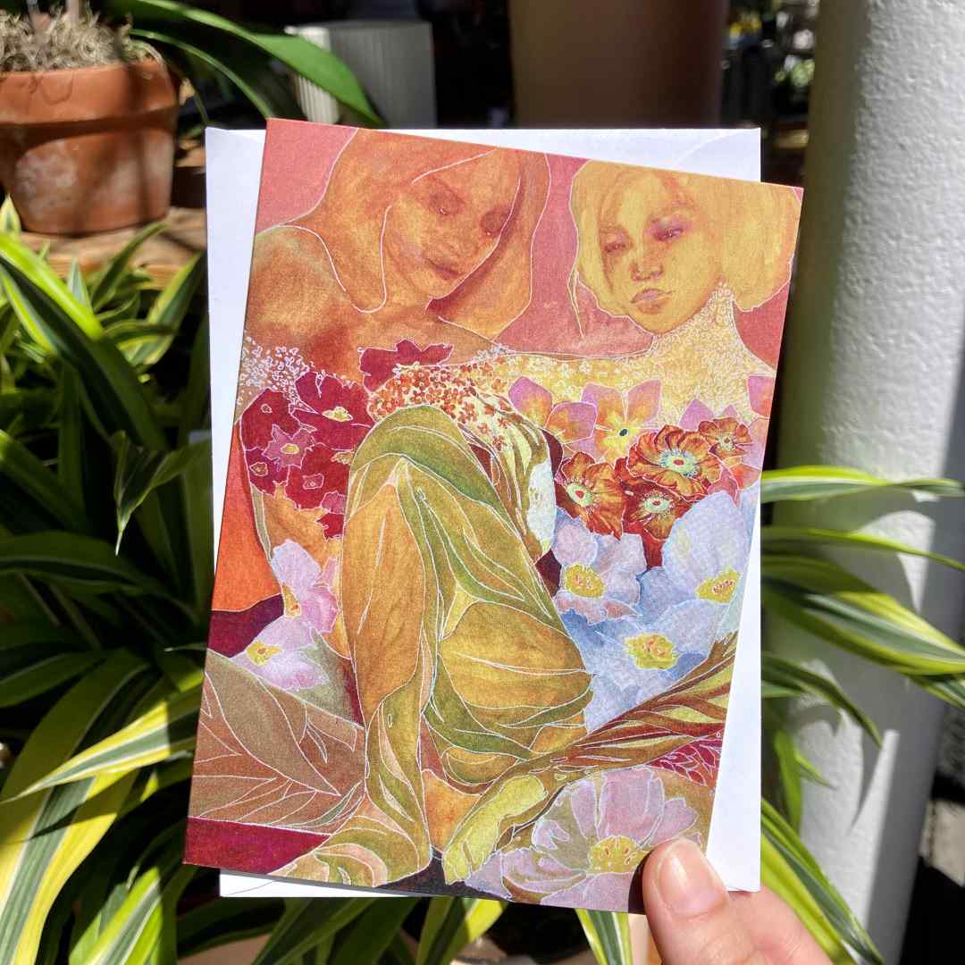 Andrea Durfee | "Expansion" Greeting card. Two women in a watercolor floral design.