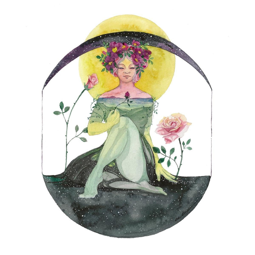 Andrea Durfee | June Goddess Print | A goddess sitting with roses.