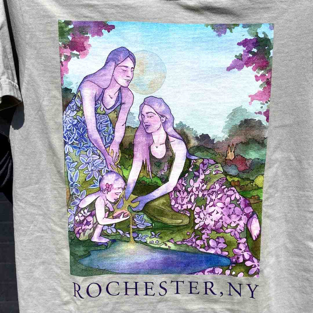 Andrea Durfee | Lilac Goddess | T-Shirt close up on the lilac print design.