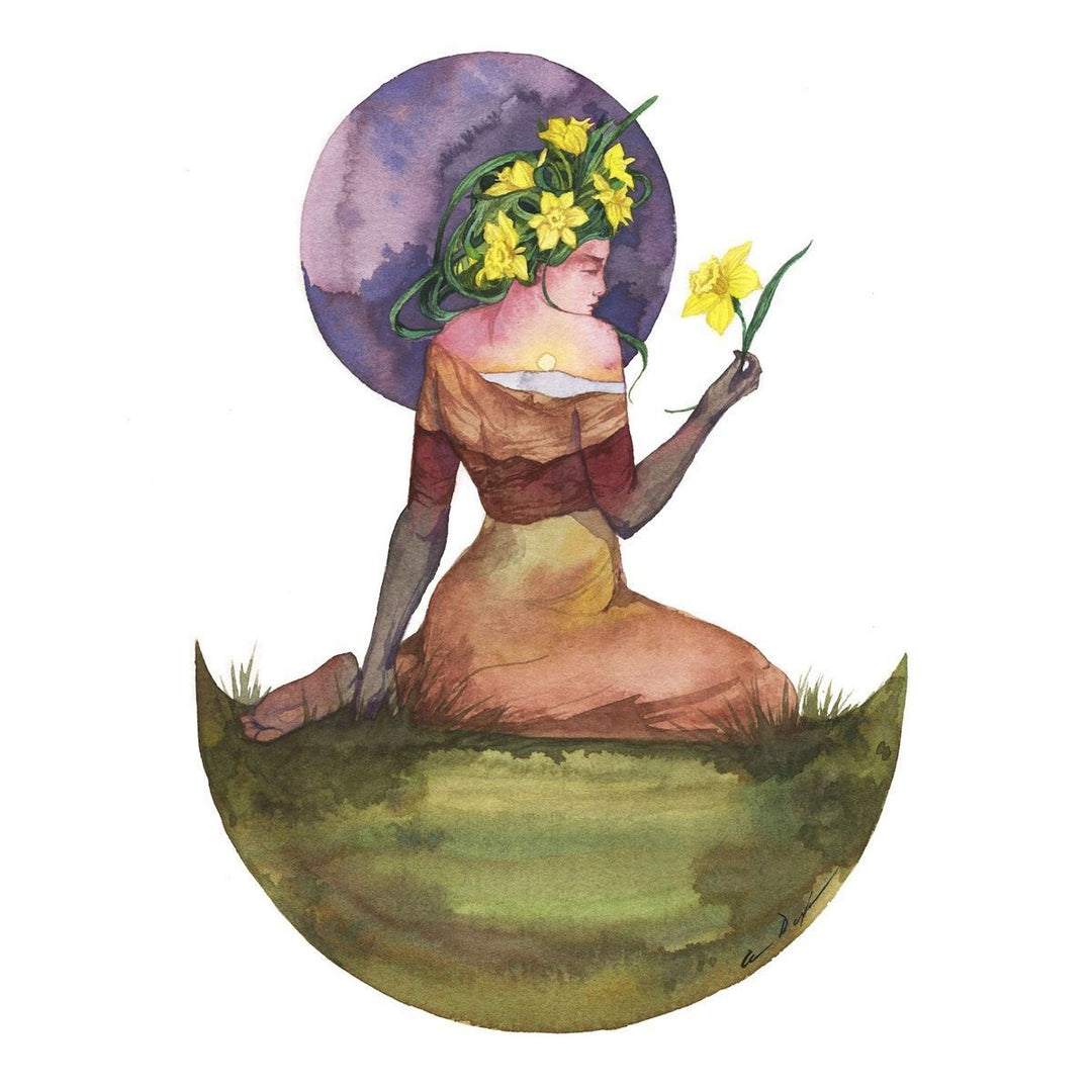 Andrea Durfee | March Goddess Print | A goddess holding a flower.