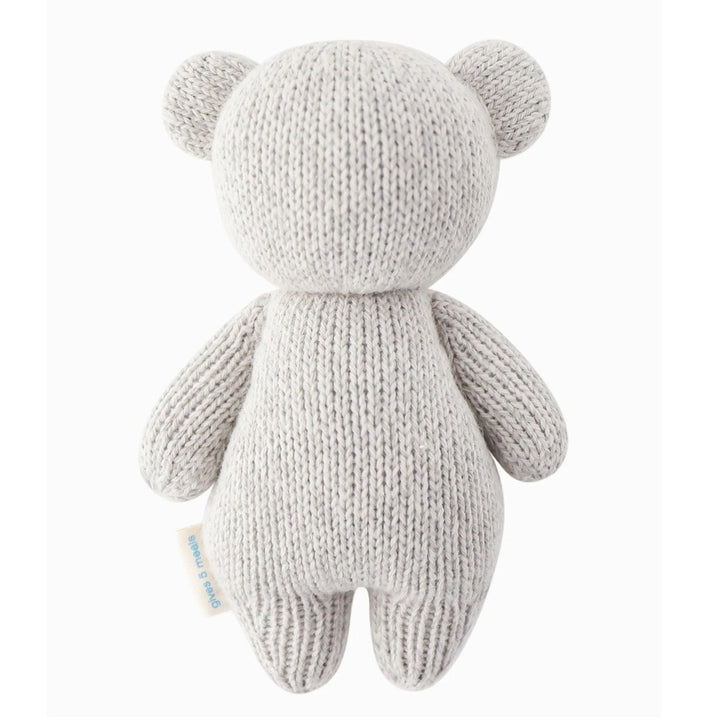 Baby Koala | A knit koala plushie in gray. This photo shows the reverse side.