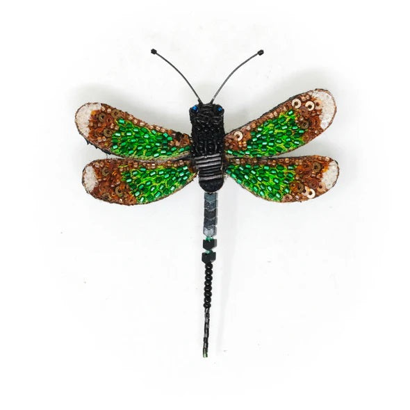 Trovelore | Banded Demoiselle Brooch | A beaded and embroidered bug brooch.