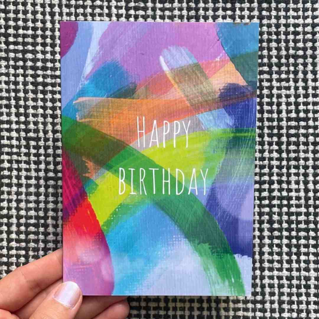 Beth Garner | Abstract Greeting Card, Happy Birthday, rainbow painterly.