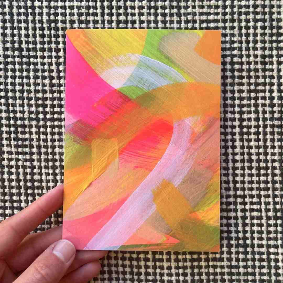 Beth Garner | Abstract Greeting Card, sunset yellow/pink, painterly.