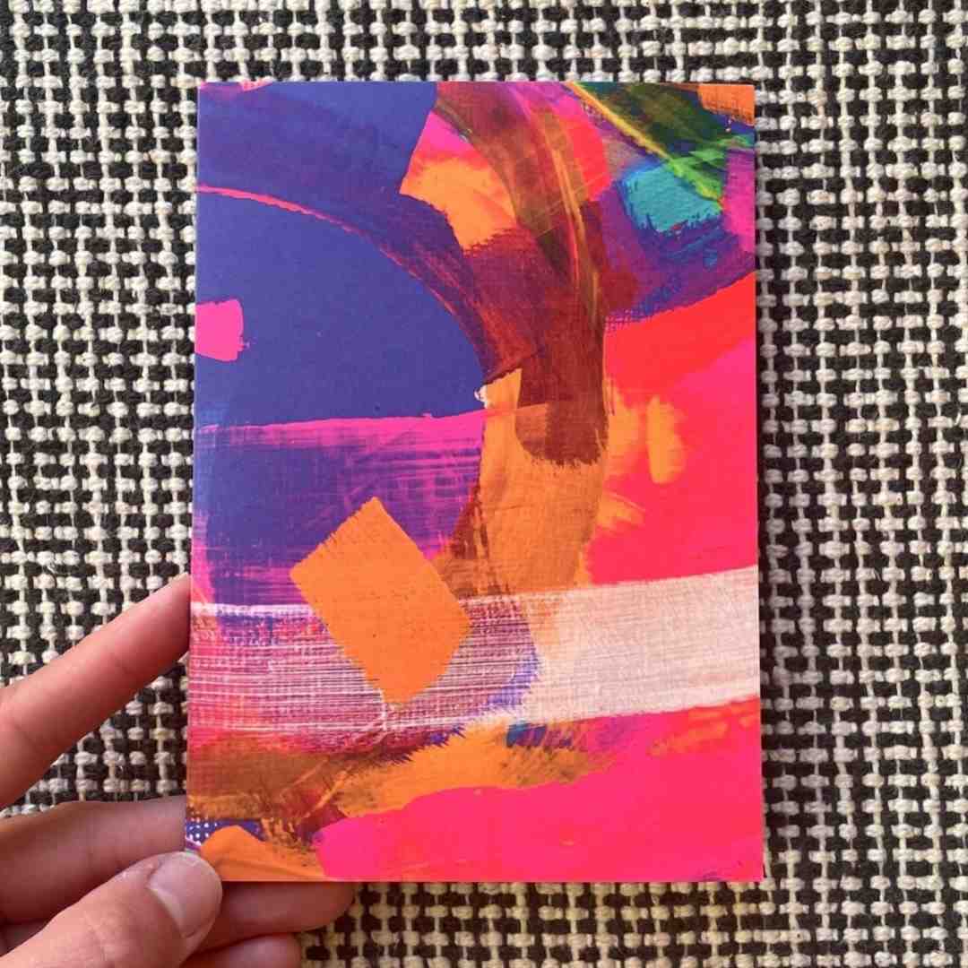 Beth Garner | Abstract Painterly Greeting Card, purple, pink, and orange.