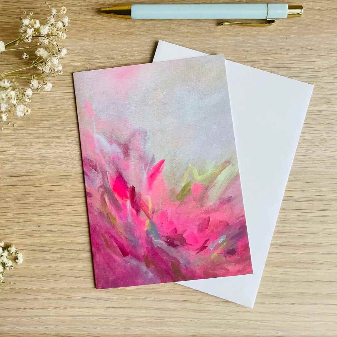 Beth Garner | Abstract Greeting Card | Pink explosion, painterly