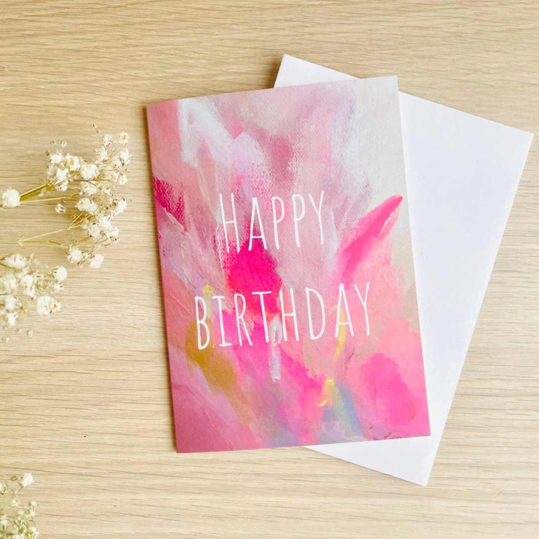 Beth Garner | Abstract Greeting Card, Happy Birthday, Pink