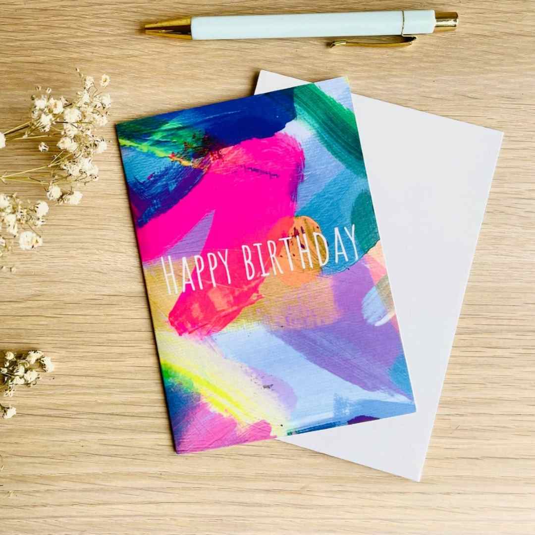 Beth Garner | Abstract Greeting Card, Happy Birthday, Multicolor, painterly.