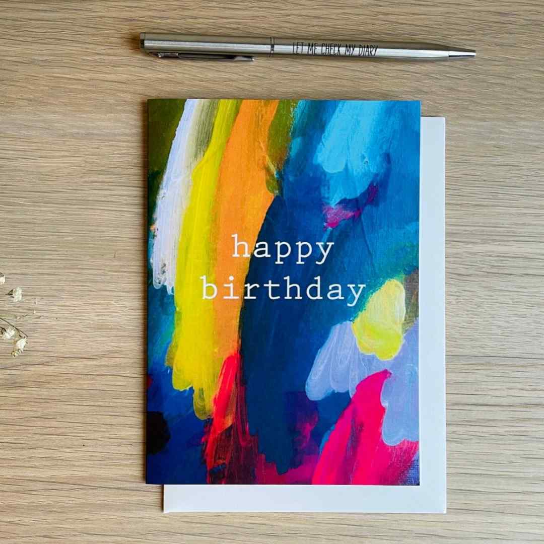 Beth Garner | Abstract Birthday Card | Text reads "Happy Birthday"