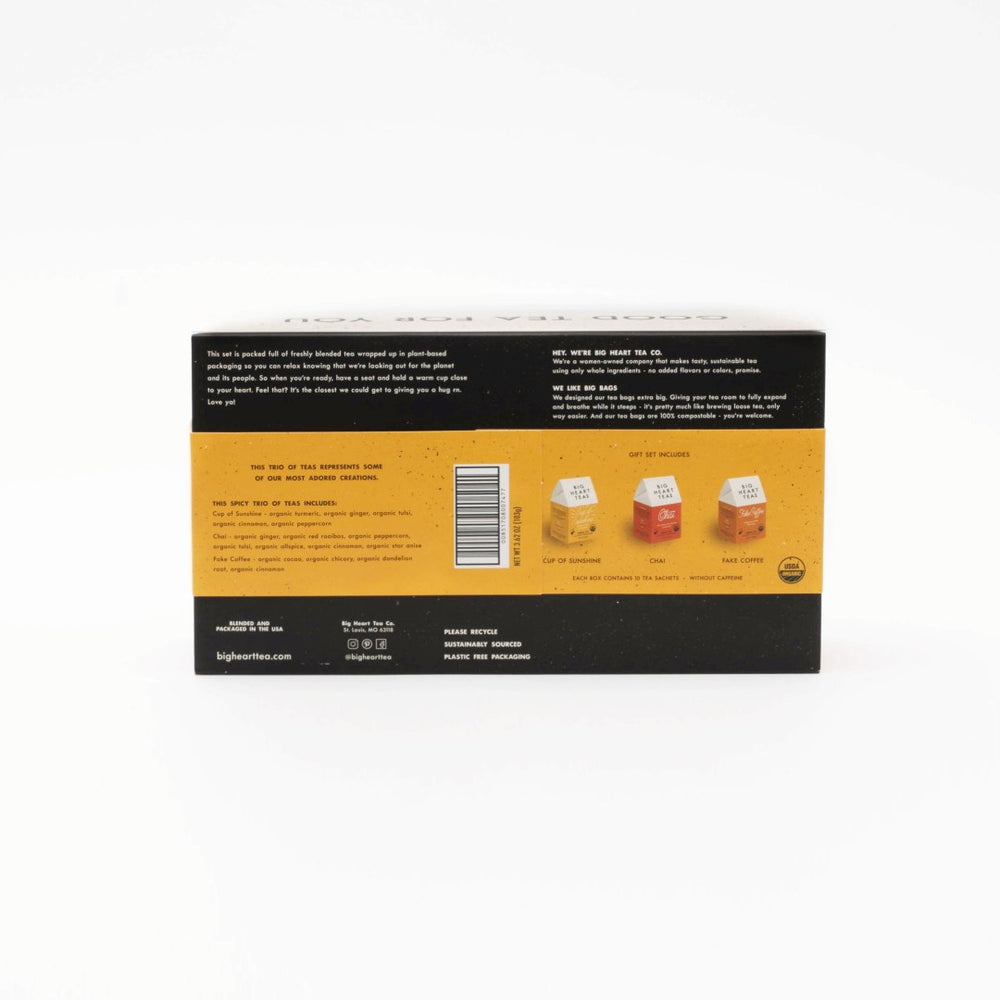 Big Heart Tea | Back of a product box with text and images on a white background