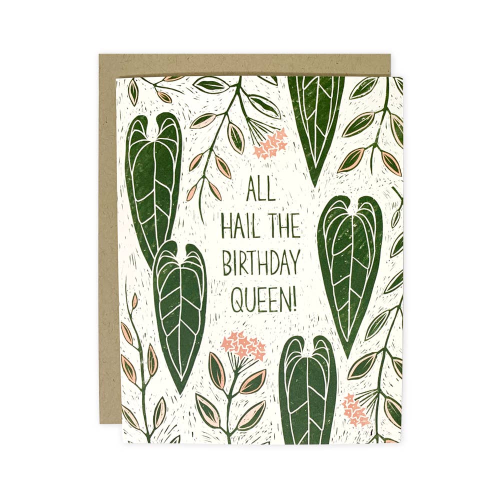 Greeting card with green leaf design and text &