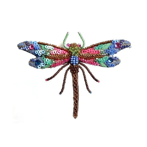 Trovelore | Braid Dragonfly Brooch Pin | A colorful beaded and embroidered Dragonfly brooch.