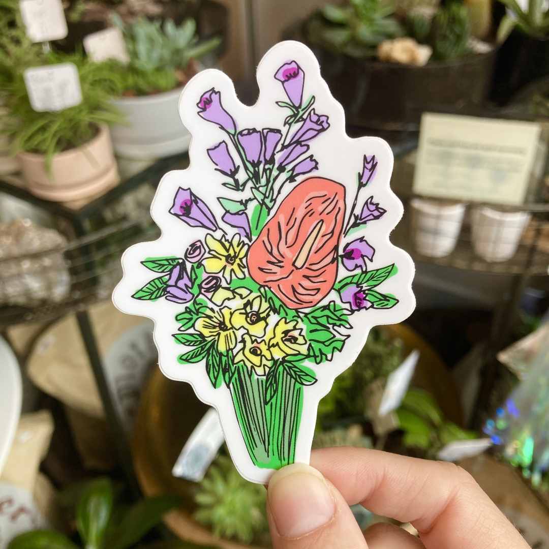 ArtJaden | Bunch of Flowers sticker. An illustration of a little bouquet with violet, yellow, and pink florals.