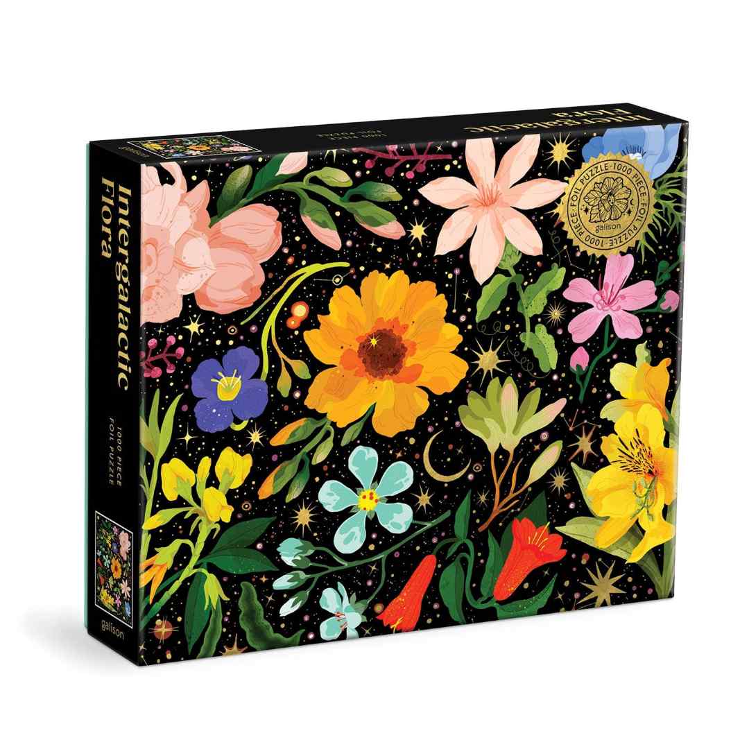Chronicle Books | Flower Galaxy Puzzle | An illustrated flower puzzle with a galaxy background. 1000 piece, foil.