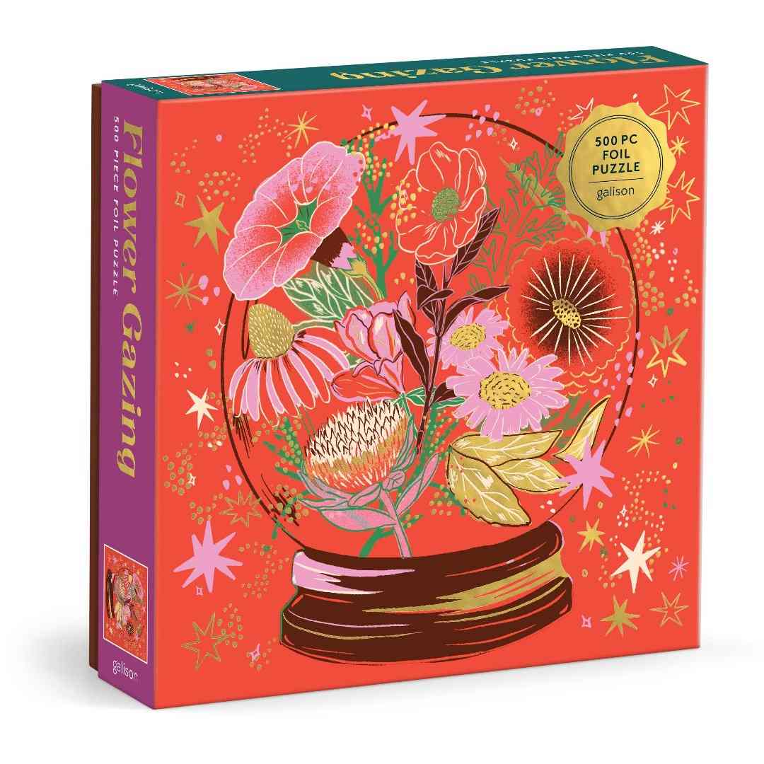 Chronicle Books | Flower Gazing 500 piece foil puzzle. A crystal ball with flowers.