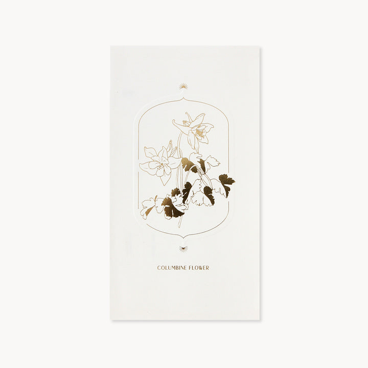 Columbine Flower Card | UWP Luxe | A white card with gold foiled text and columbine flower illustration. Text reads "Columbine Flower".