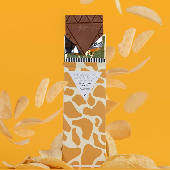 Compartes Chocolates | Potato Chip Crisp | Chocolate with an orange package.