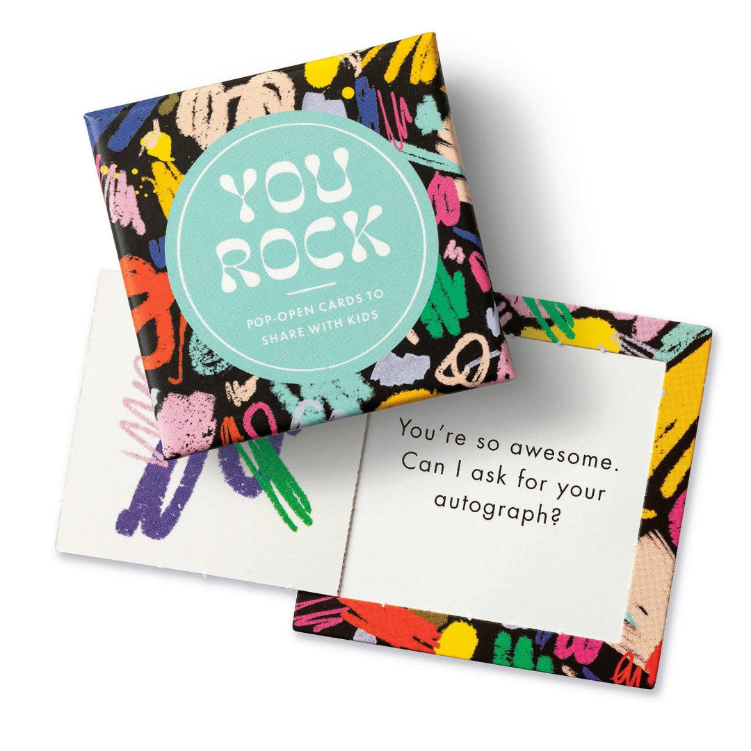 Colorful card set with 'You Rock' branding and a sample card inside.