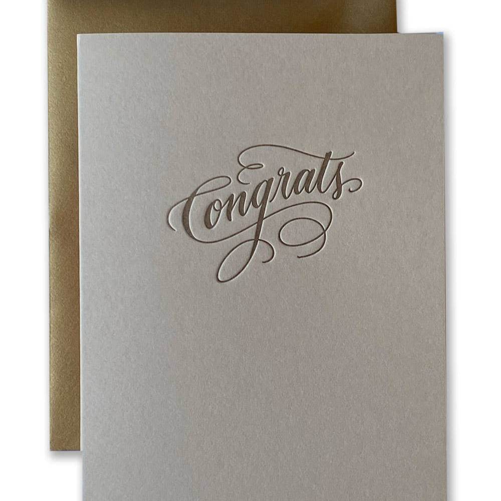 Congrats | Greeting Card | Gray greeting card with 'Congrats' text and brown envelope on white background