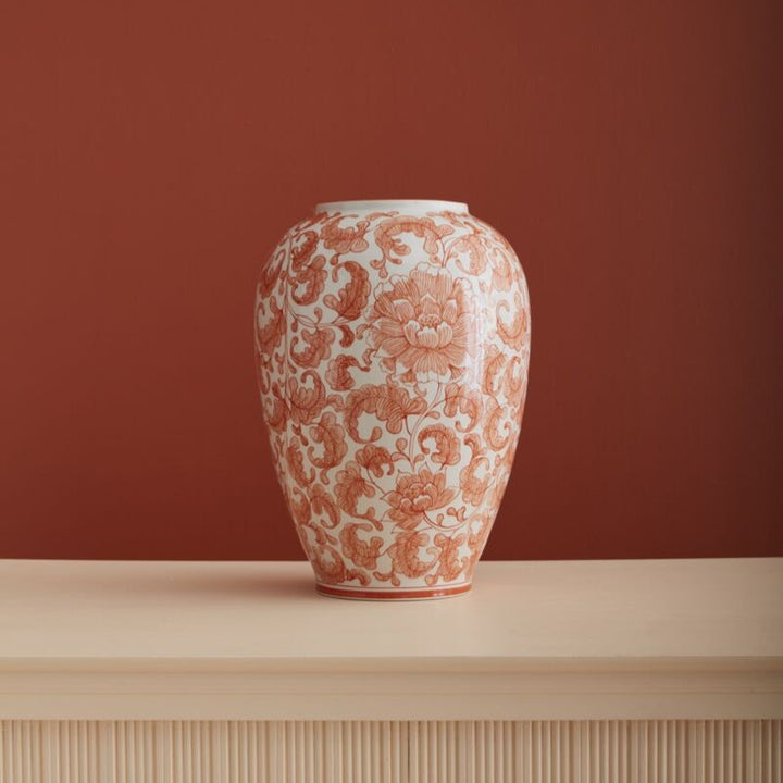 Coral Elodie Vase |  Hand Painted Chinoiserie Centerpiece