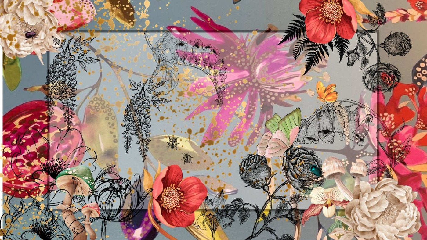 Colorful floral pattern with a gray background