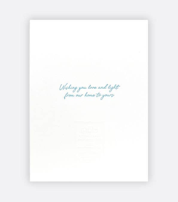 Elum Designs | Happy Hanukkah card interior reads "Wishing you love and light from out home to yours"