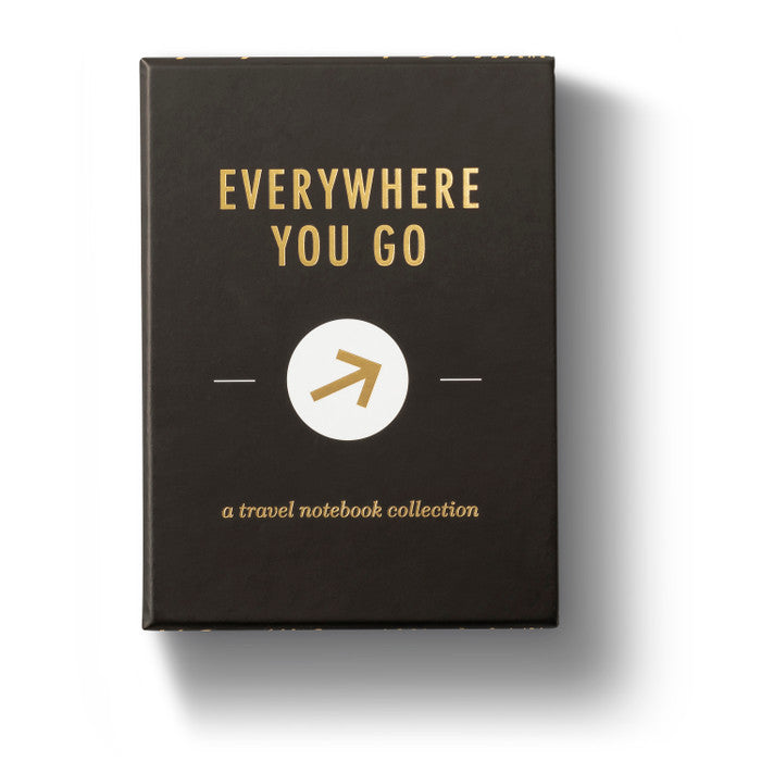 Everywhere You Go: A Travel Notebook Collection | A black box with gold text.