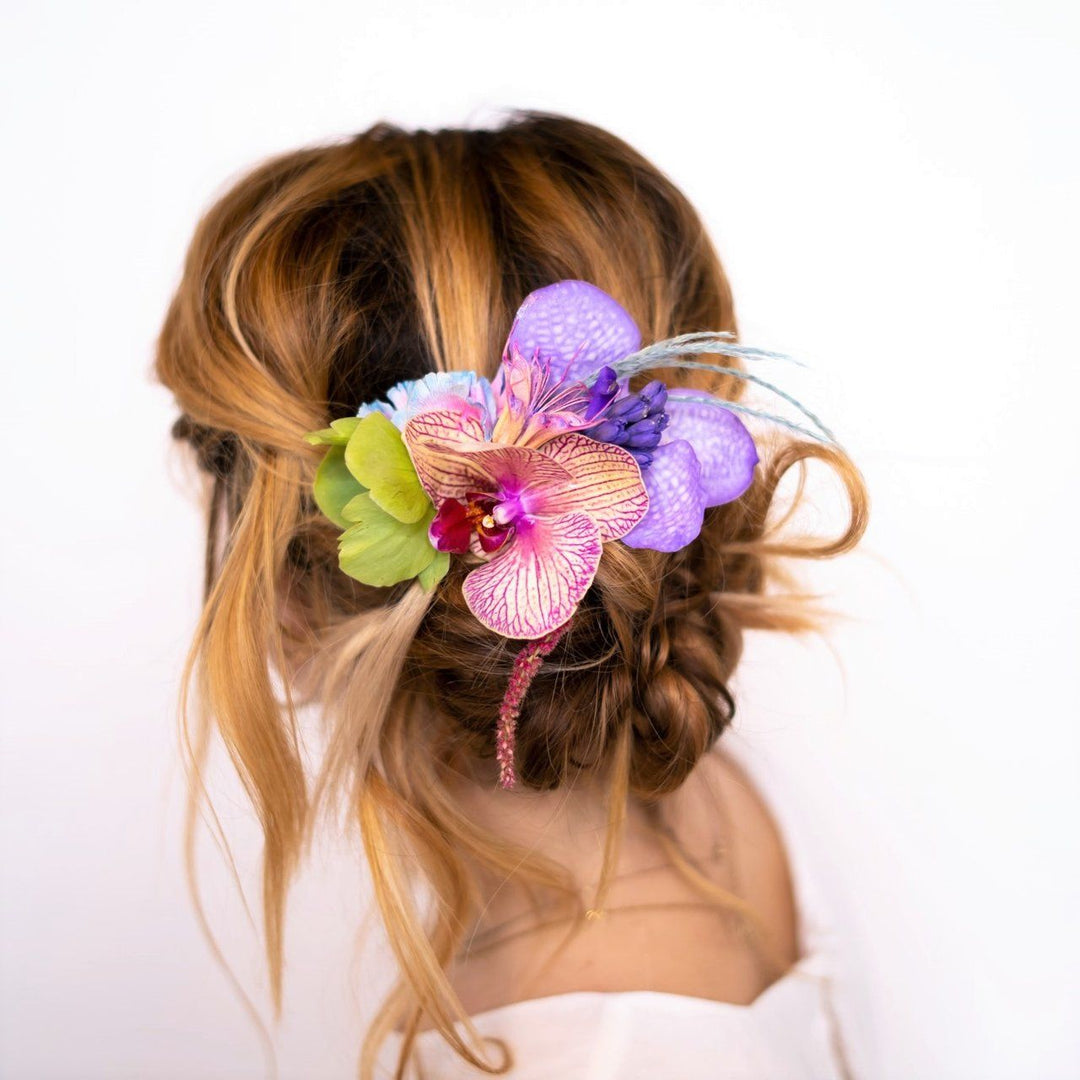 Floral hair comb made with pastel flowers Rochester NY florist 