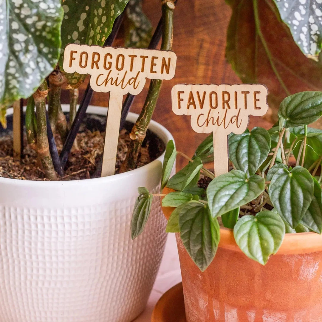 The Print Pantry | Funny Wooden Plant Markers | "Forgotten child" "Favorite child"