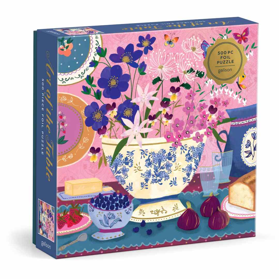 Gallison | Garden tea party-themed puzzle box with floral and teacup design on a white background.