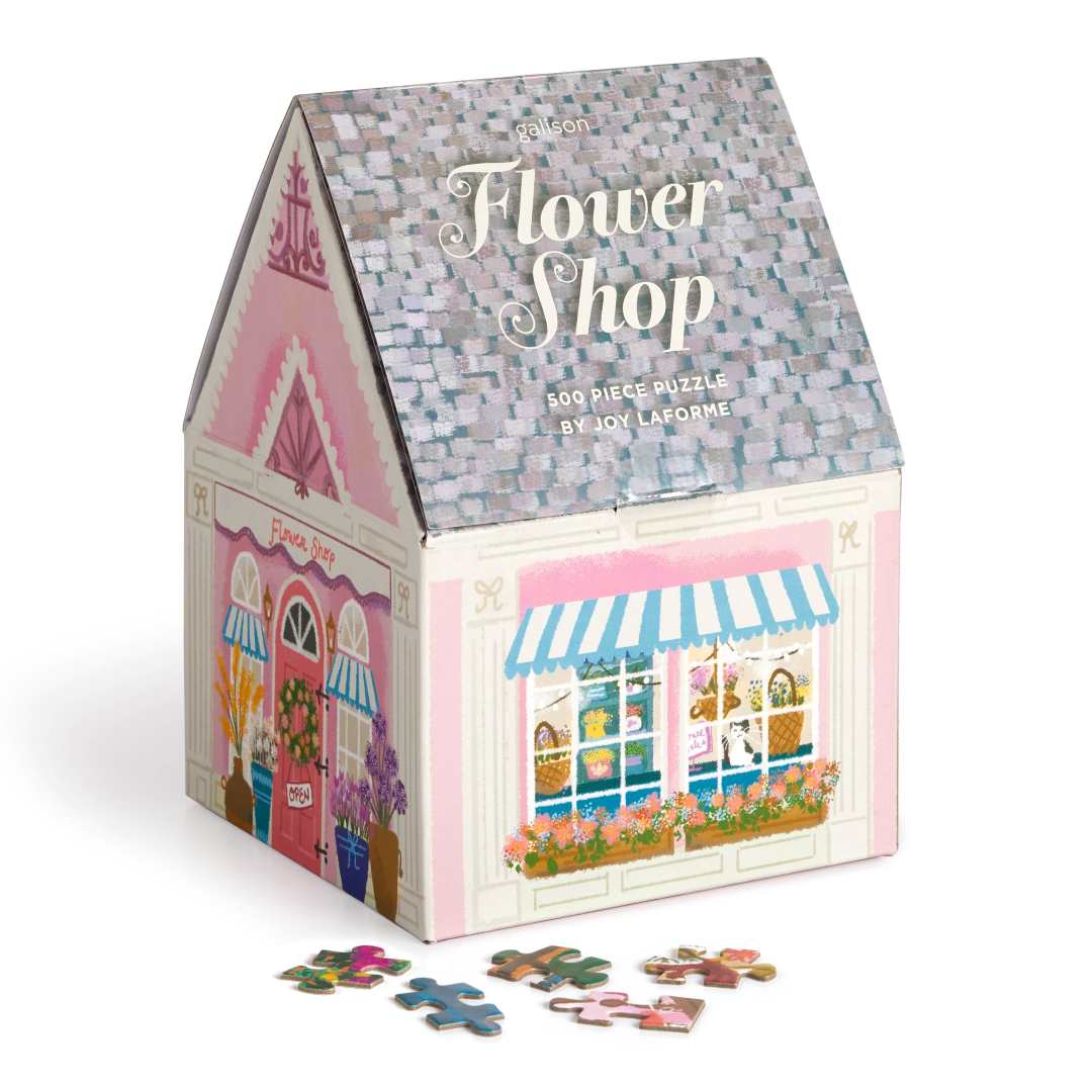 Gallison | Flower shop-themed puzzle box with a small puzzle piece set on a white background