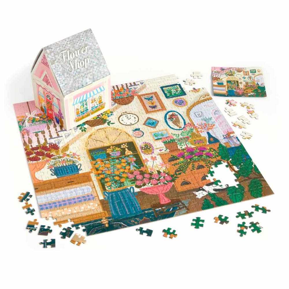 Gallison | Garden-themed puzzle with pieces scattered on a white background