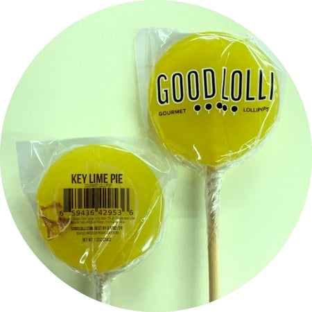 Good Lolli | Keto Key Lime Pie Lollipop | A lime green lollipop with a clear wrapper.