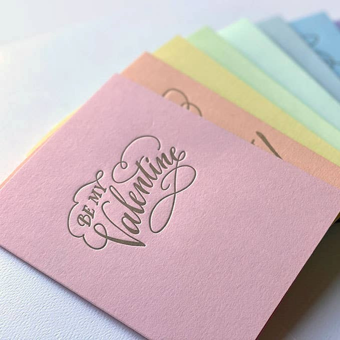 Greeting Cards | Set of colorful greeting cards with 'Be my Valentine' text on a white background