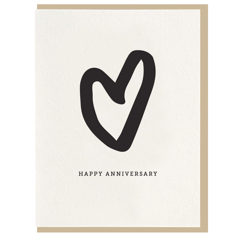 Happy Anniversary | A simple white card with a heart on the front and text that reads "Happy Anniversary". Comes with a natural brown envelope.
