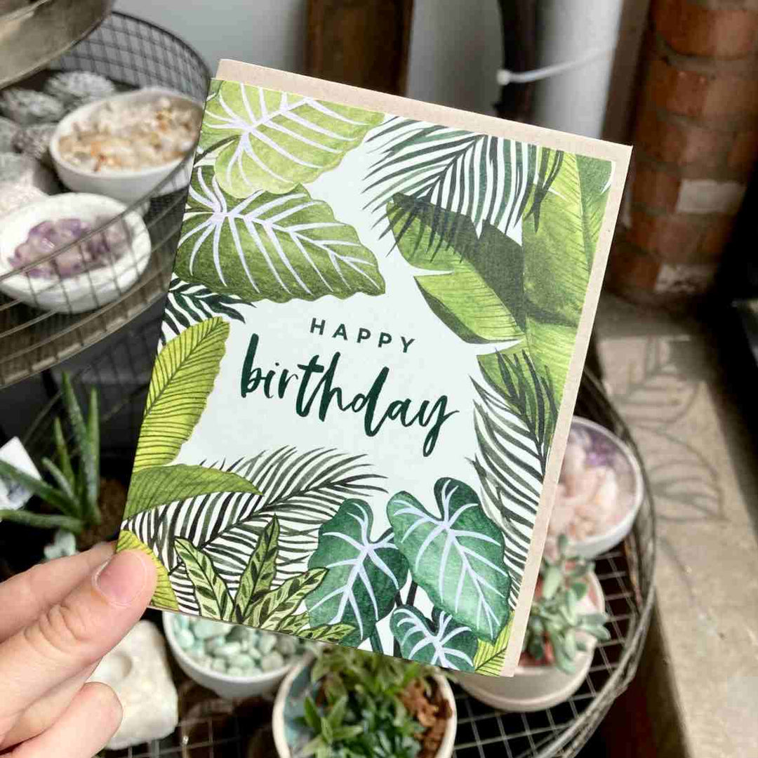 Paper Anchor Co. | Happy Birthday Plant Card | A happy birthday card covered in illustrated house plants.